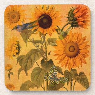 Vintage Goldene Sonnenblumen Collage Getränkeuntersetzer