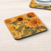 Vintage Goldene SonnenblumenCollage Getränkeuntersetzer (Linke Seite)