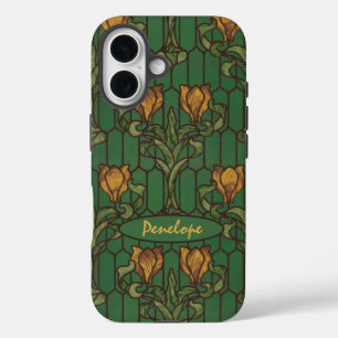 Vintage Goldene Tulpen Art Nouveau Floral und Name iPhone 16 Hülle
