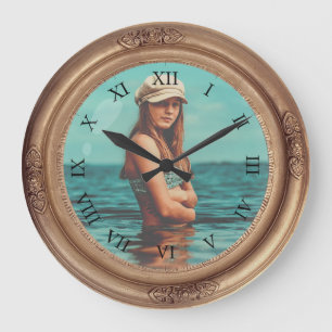 Vintage goldener Rahmen rund Retro-Foto klassisch Große Wanduhr