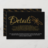 Vintage Goldfilm-Drachenfliege - Hochzeitsdetails Begleitkarte (Vorne/Hinten)