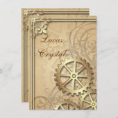 Vintage Goldgears Steampunk Hochzeit Einladung (Vorne/Hinten)