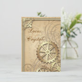 Vintage Goldgears Steampunk Hochzeit Einladung (Stehend Vorderseite)