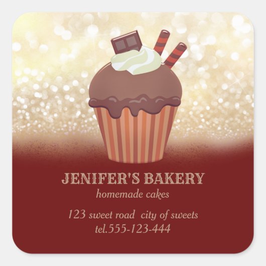 Vintage Goldglatter, hausgemachte Kuchen und Süßig Quadratischer Aufkleber (Vorderseite)