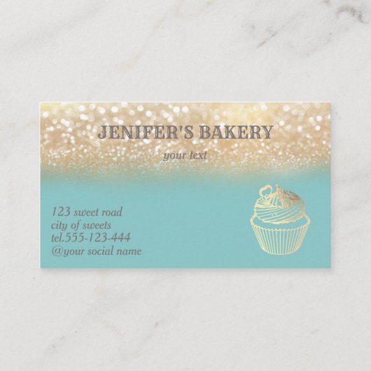 Vintage Goldglatter-niedliche Kuchenbäckerei Visitenkarte (Rückseite)