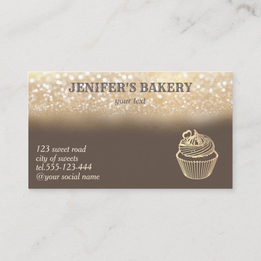 Vintage Goldglatter-niedliche Kuchenbäckerei Visitenkarte (Rückseite)