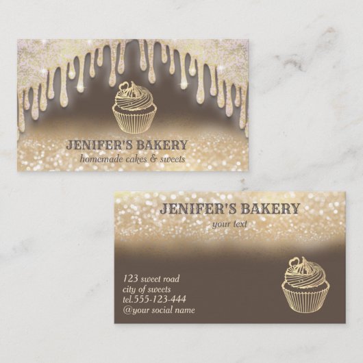 Vintage Goldglatter-niedliche Kuchenbäckerei Visitenkarte (Vorne/Hinten)
