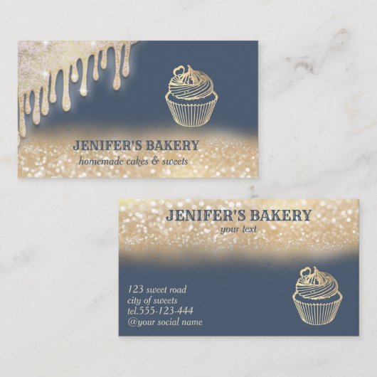 Vintage Goldglatter-niedliche Kuchenbäckerei Visitenkarte (Vorne/Hinten)