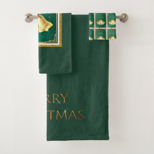 Vintage Goldglocken mit grünen Weihnachten Badhandtuch Set