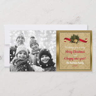 Vintage-Goldglocken-Weihnachtsfeiertags-Fotokarte Feiertagskarte