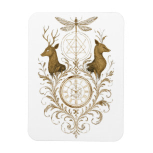 Vintage Goldhirsch & Libellen-Ästhetik-Kunst Grußk Magnet