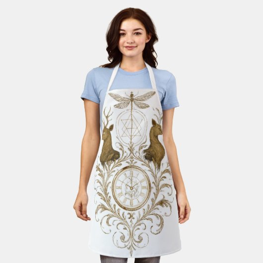 Vintage Goldhirsch und Libelle Ästhetik All-Over Schürze (Getragen)