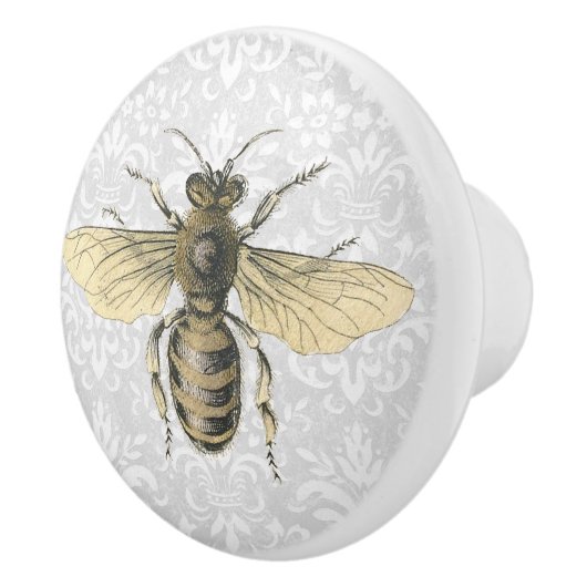 Vintage Goldkönigin Bee & Light Blue Filigree Keramikknauf (Rechts)