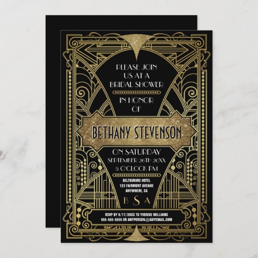 Vintage Goldkunst-Deko-Brautparty-Einladungen Einladung (Vorne/Hinten)