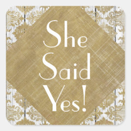 Vintage Goldmatratze und Weißholz sagte sie ja Quadratischer Aufkleber