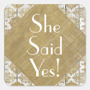 Vintage Goldmatratze und Weißholz sagte sie ja Quadratischer Aufkleber