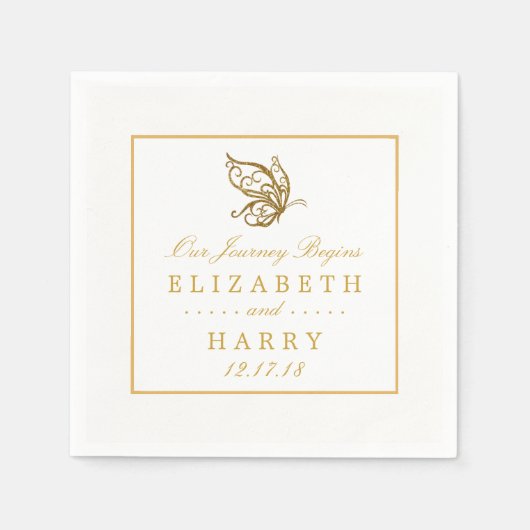 Vintage Goldmedaille-Glitzer-Butterfly-Hochzeit Serviette (Vorderseite)