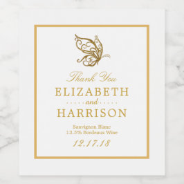 Vintage Goldmedaille-Glitzer-Butterfly-Hochzeit Weinetikett