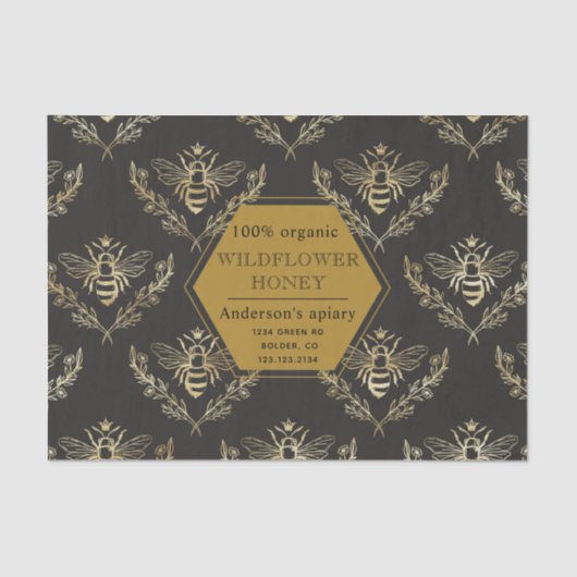 Vintage Goldqueen Bee Apiary Monogram Seidenpapier (Vorderseite)