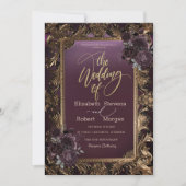 Vintage Goldrahmen-Burgund-Rose Hochzeit Einladung (Vorderseite)