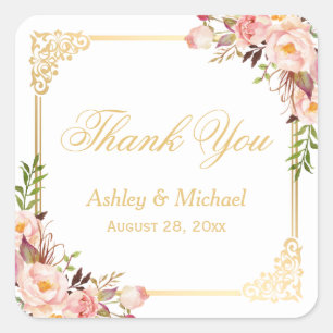 Vintage Goldrahmen floral Danke Gastgeschenk Hochz Quadratischer Aufkleber