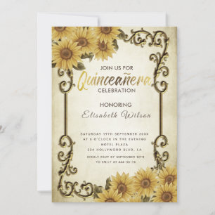 Vintage Goldrahmen Sonnenblume Quinceañera Invitat Einladung