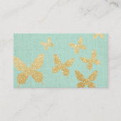 Vintage Goldschmetterlinge Elegante Grüne Linen Visitenkarte (Vorderseite)