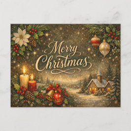 Vintage Goldschrift Winter Merry Christmas  Feiertagspostkarte