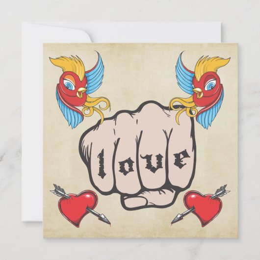 Vintage Goldtätowierungs-laden Themed Einladung (Vorderseite)