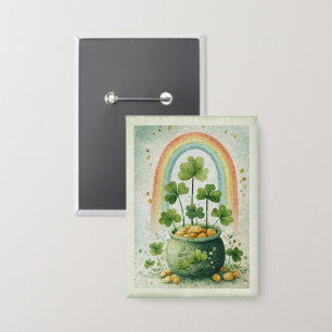 Vintage-Goldtopf und Regenbogen Button