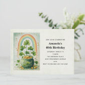 Vintage Goldtopf und Regenbogen-Geburtstag Einladung (Stehend Vorderseite)