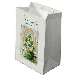 Vintage Goldtopf und Regenbogen Geburtstag Mittlere Geschenktüte