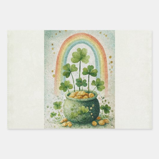 Vintage-Goldtopf und Regenbogen Geschenkpapier Set (Vorderseite)
