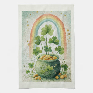 Vintage-Goldtopf und Regenbogen Geschirrtuch