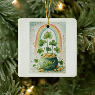 Vintage-Goldtopf und Regenbogen Keramikornament