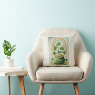 Vintage-Goldtopf und Regenbogen Kissen