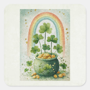 Vintage Goldtopf und Regenbogen Quadratischer Aufkleber