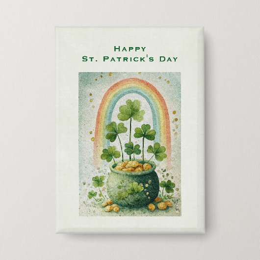 Vintage Goldtopf und Regenbogen St. Patrick's Button (Vorderseite)