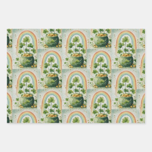Vintage Goldtopf und Regenbogenmuster Geschenkpapier Set (Vorderseite)