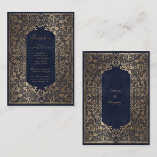 Vintage goldverzierte Empfang-Abschlusskarte Begleitkarte (Vorne/Hinten)