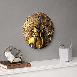 Vintage Goldvioline auf goldenen Tonkordeln, Große Wanduhr