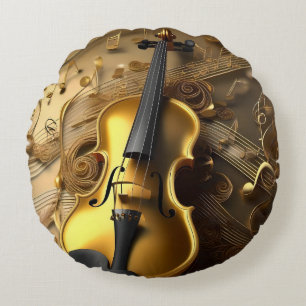 Vintage Goldvioline auf goldenen Tonkordeln, Rundes Kissen