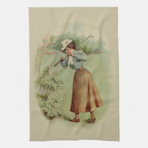 Vintage-Golf-Dame-Kunst Geschirrtuch