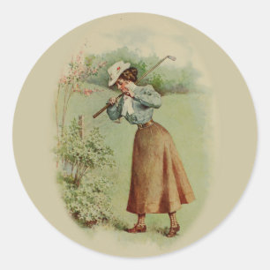 Vintage-Golf-Dame-Kunst Runder Aufkleber