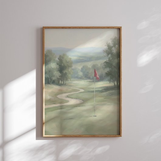 Vintage Golf Green with Flag Wall Art Poster