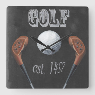 Vintage-Golf-Kreidetafel-Design Quadratische Wanduhr