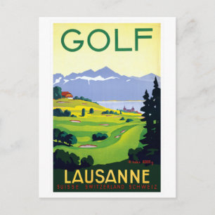 Vintage Golf Lausanne Schweiz Reise Postkarte