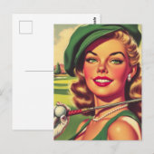 Vintage-Golf-Mädchen Postkarte (Vorne/Hinten)