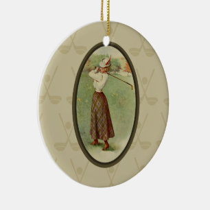 Vintage Golf spielende Dame Art (drei) Keramikornament