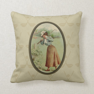 Vintage Golf spielende Dame Art Kissen